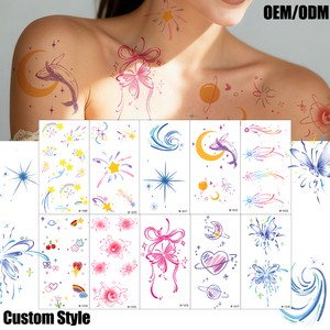 Autocollants de tatouage temporaires écologiques de haute qualité pour enfants, personnalisés, imperméables, pour les bras, les doigts, le corps, les feux d'artifice, les papillons, les couleurs - Product Image 3