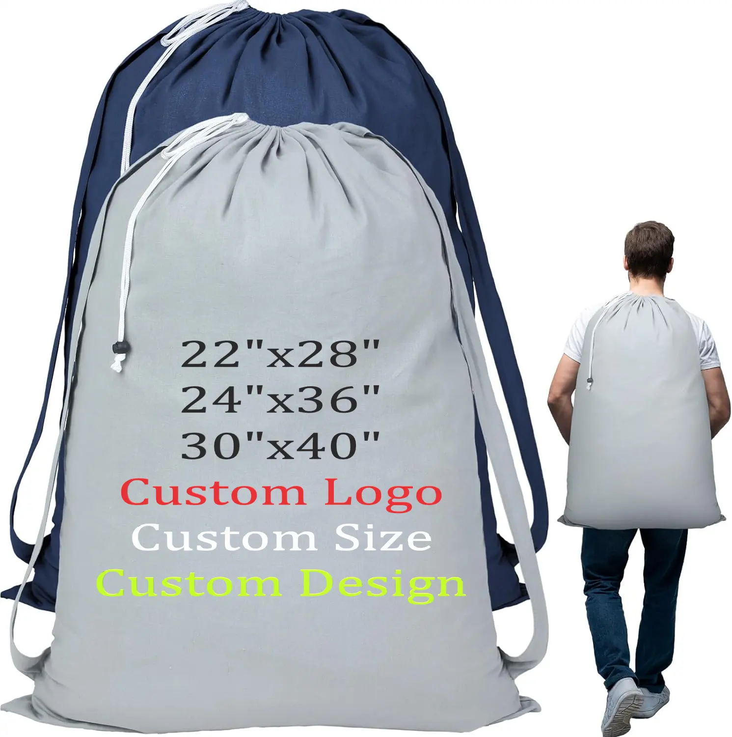 Personalize saco de roupa com alça de nylon com logotipo