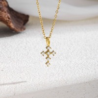 Collier minimaliste avec petit pendentif croix en acier inoxydable et zircon, chaîne à maillons en O, bijou classique pour femme, accessoire de tous les jours TGXL14690