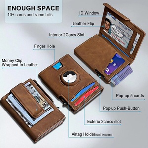 Factory Custom Leather Pop up Credit <b>Card</b> Holder Business RFID Blocking Slim Metal Aluminum Men's Wallet With Metal Money Clip - Product Image 3