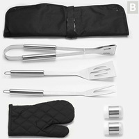 Ensemble de 7 ustensiles de barbecue en acier inoxydable avec tablier, fourchette à barbecue d'extérieur, spatule à poisson et pinces à aliments