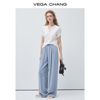 Pantalon décontracté minimaliste personnalisé VEGA CHANG, couleur bleu clair et taille élastique