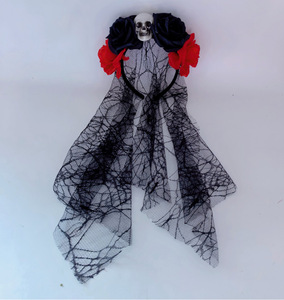 Diadema Mexicana con Flores Artificiales de Rosa y Calavera para el Día de los Muertos, Diademas para el Festival del Día de los Muertos, Accesorios para el Cabello - Product Image 4