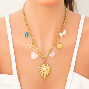 Sun Charm Necklace 18K Gold Plated <b>Titanium</b> Steel Bow Heart Pendant Fashion Jewelry for Women - Product Image 1