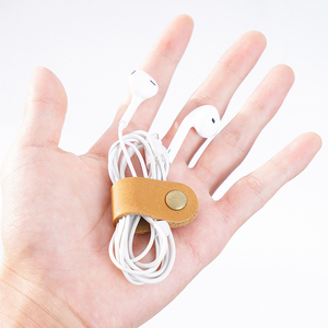 <strong>Crazy</strong> Horse Genuine Leather <strong>Earphones</strong> Winder Keeper Earbuds Organizer Portable USB Cable Holder - Product Image 1
