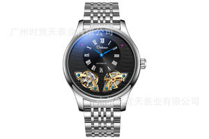 Dulunwe 6068 Orologio Meccanico Scheletrato di Lusso da Uomo con Doppio Tourbillon Volante, Movimento Seagull, Cinturino in Pelle Nera, Quadrante in Vetro - Product Image 2
