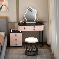 Table de Maquillage de Luxe pour Chambre à Coucher, Coiffeuse Nordique Noire en Bois Massif, Maison Intelligente Multifonctionnelle avec Audio Bluetooth et Lumière