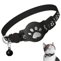 Collier pour chat en nylon durable avec clochette, réfléchissant, à libération rapide, compatible Airtag, étui de protection pour traceur GPS, réglable, vente en gros
