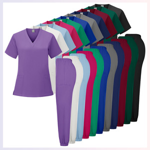 Women's V-Neck Scrub Set Quick Dry Multi Color Dental Nurse Uniform Split Set Woven Fabric S XXL - Product Image 4