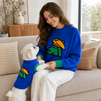 Ensemble de pulls côtelés contrastants pour animaux de compagnie et propriétaires, motif chien de dessin animé mignon, jacquard, sur mesure, ODM, OEM, vente en gros