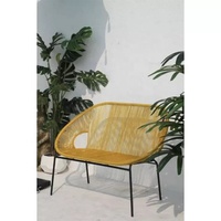 Chaise longue moderne en rotin plat 2 places, canapé d'extérieur robuste avec structure en acier pour patio, villa, cour et café