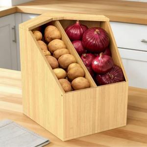 Wooden Fruit And <b>Vegetable</b> Storage Box Rectangular Compartmentalized Kitchen Countertop Desktop Food Container - Product Image 1