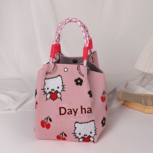 Sac à main personnalisable en tricot rayé, motif floral élégant, vente en gros, sac seau de voyage au crochet sur mesure, sac de shopping - Product Image 3