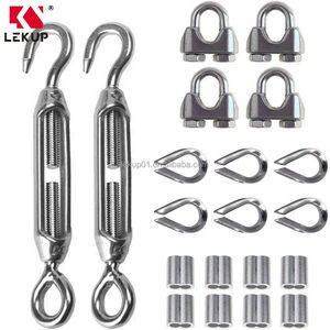 Kit de tendeur de tendeur de câble métallique robuste en acier inoxydable 1/8 à 3/16 Kits de quincaillerie multifonctionnels de câble métallique enduit - Product Image 4