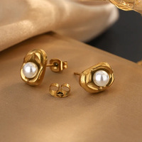 Collier de perles irrégulières empilées TZ110 pour femmes, plaqué acier inoxydable avec boucles d'oreilles en or 18 carats