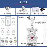 Bijoux Animaux Iced Out Tendance en Moissanite Mignonne Cœur d'Amour Ours Pendentif Or Blanc Argent Sterling 925 Diamant VVS pour Hommes Femmes