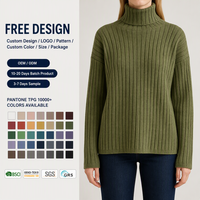 Maßgefertigter Damen-Rollkragenpullover in Olivgrün, Gerippter Strickpullover mit Hohem Kragen und Langen Ärmeln, OEM ODM Fabrik Großhandel Winter