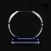 Trophée en cristal écologique gravé au laser, plaque de verre bleue personnalisée, base double couche, thème football, récompenses sportives
