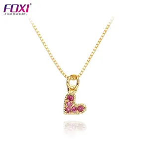 women kids Korean small cz red ruby gold silver heart love charm pendant necklace