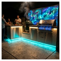 Îlot de cuisine extérieur moderne de luxe en acier inoxydable 304 avec auvent motorisé pour villa, mobilier d'extérieur pour jardin