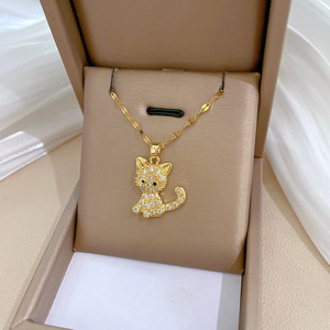 Daihe Thời Trang Đồ Trang Sức Sáng Tạo 18K Vàng Mạ Thép Không Gỉ Động Vật Dễ Thương Mèo Mặt Dây Chuyền Vòng Cổ - Product Image 3