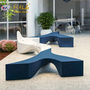 Nuevos Materiales de Construcción de Piedra GRC, Banco para Exteriores, Parque, Plaza, Forma Irregular, Blanco Gris, Personalizable, Resistente al Agua y a las Manchas - Product Image 3
