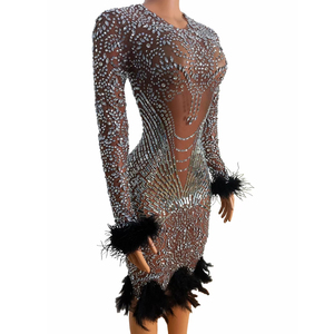 <span class=keywords><strong>Vestido</strong></span> de Fiesta Brillante con <span class=keywords><strong>Plumas</strong></span> Translúcidas y Pedrería, <span class=keywords><strong>Vestido</strong></span> Formal para Invitadas de Boda, Cumpleaños, Club, Mini <span class=keywords><strong>Vestido</strong></span> de Noche para Graduación - Product Image 3