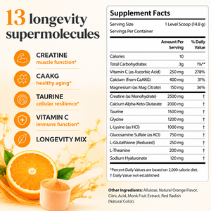 Complément <span class=keywords><strong>de</strong></span> récupération musculaire OEM saveur orange Longevity Mix avec <span class=keywords><strong>magnésium</strong></span>, créatine, L-théanine, glutathion et vitamine C - Product Image 4