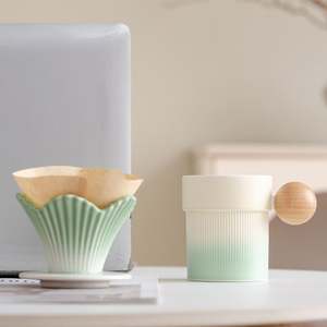 Juego de Tazas de Café de Cerámica de Lujo Moderno, con Filtro de Gres Ecológico, Asa de Bambú, Bandeja de Té China y Porcelana Metálica - Product Image 2