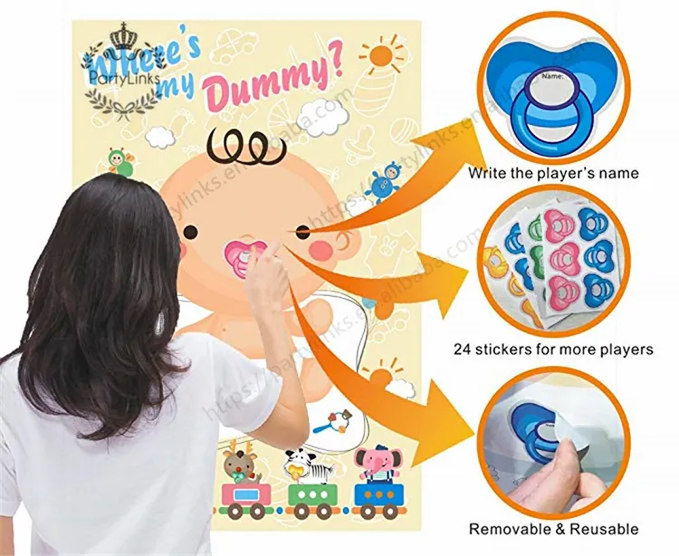 Baby Shower Game Pin The Dummy on The Baby ciuccio Stickers bomboniere per genere neutro ragazzo o ragazza