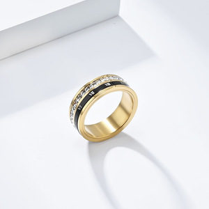 แหวนแฟชั่นผู้ชาย แหวนหมุนได้ ประดับเพชรเต็มวง ตัวเลขโรมัน วัสดุเหล็ก ชุบทองคำ ชุบทองคำชมพู ฝังเพชรแบบ Pave ของขวัญ เครื่องประดับ - Product Image 3