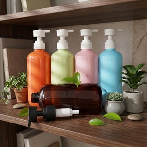 Bouteille vide en plastique PET pour soins de la peau, avec pompe à lotion ou <span class=keywords><strong>shampoing</strong></span>, recyclable, écologique, durable, brillante, colorée et lisse, en PCR. - Product Image 1