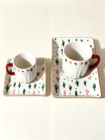 Ensemble de 2 plateaux gigognes rectangulaires en céramique à motif cactus bohème, pour service de mariage, rangement et décoration de table à la maison