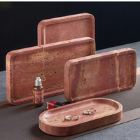 Plateaux en travertin sculpté rouge profond esthétiques, avec base antidérapante en feutre, ovales, minimalistes, porte-savon, pour spa, hôtel, protection durable