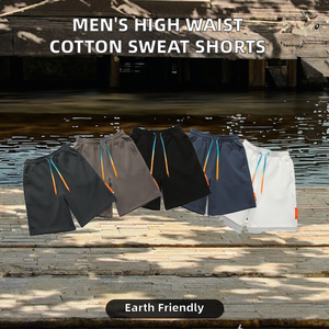 กางเกงขาสั้นผู้ชายเอวสูงผูกเชือก ผ้าฝ้ายเนื้อแน่น มีกระเป๋า บริการ OEM ปรับแต่งได้ สไตล์ลำลอง ใส่สบาย เหมาะสำหรับเล่นกีฬา วิ่ง และออกกำลังกาย - Product Image 2