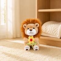 Peluche Lion Mignon en Coton Brodé de Fleurs, Rembourrée en Coton PP, Jouet Anti-Stress pour Enfants