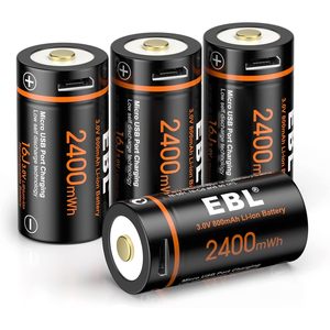 EBL 3V Lithium Ion Battery Pack 4 Pack 800mAh 16J USB <b>Rechargeable</b> Camera and <b>Flashlight</b> Batteries 123 Micro USB Replacement - Product Image 1