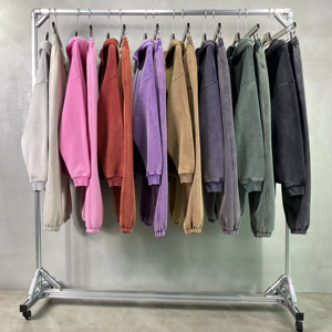 Sweat à capuche unisexe surdimensionné en molleton bouclette, coupe courte, ourlet brut, sans cordon, avec logo imprimé en relief personnalisé, effet délavé à l'acide, pour homme - Product Image 5