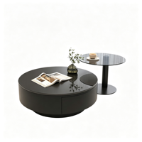 Petite table basse de style nordique moderne de luxe avec tiroir, plateau en dalle de roche durable, structure en métal, finition noire pour le salon