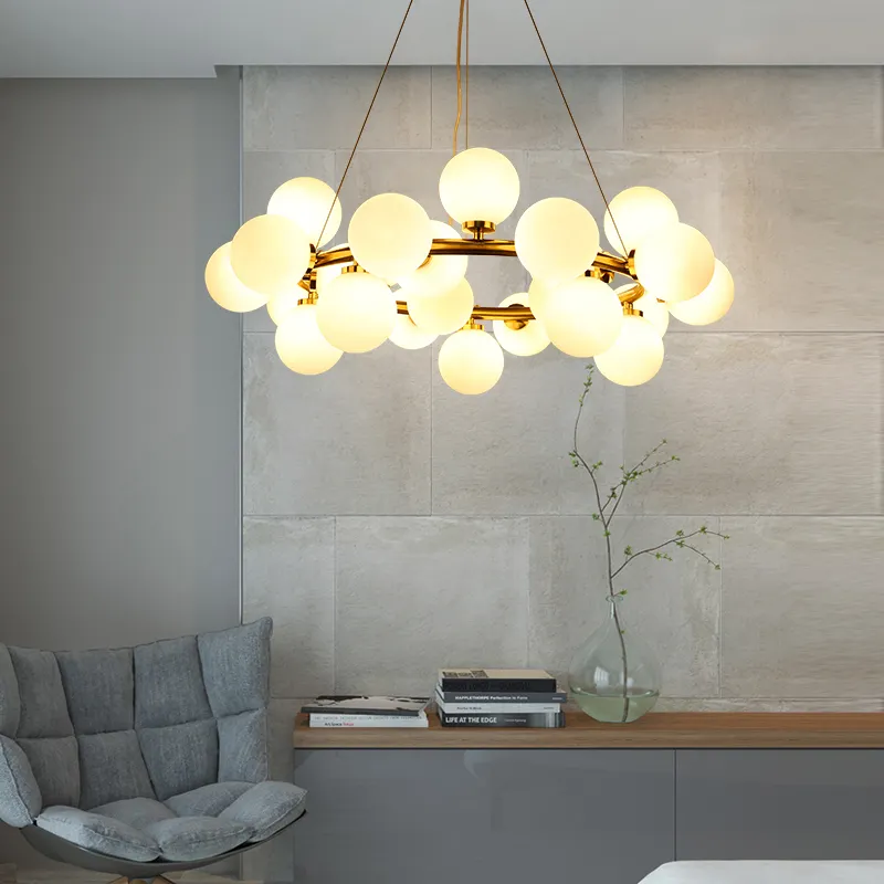 Nordic Sederhana Lingkaran Ditempa Ruang Makan Modern Kontemporer Besi Led Besar GlassLamp Lampu Gantung Pendant Light untuk Dapur