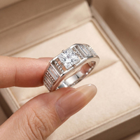 Fulsun 925 Sterling Silber Rhodium-Plattiert Milgrain Breitband Runder Baguette-Schliff Herren Hochzeits-Moissanit-Schmuckring für Damen