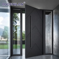 Puerta de Entrada Frontal Moderna de Aluminio y Vidrio Rogenilan, Puertas Pivotantes de Seguridad Antirrobo con Doble Acristalamiento para Villa