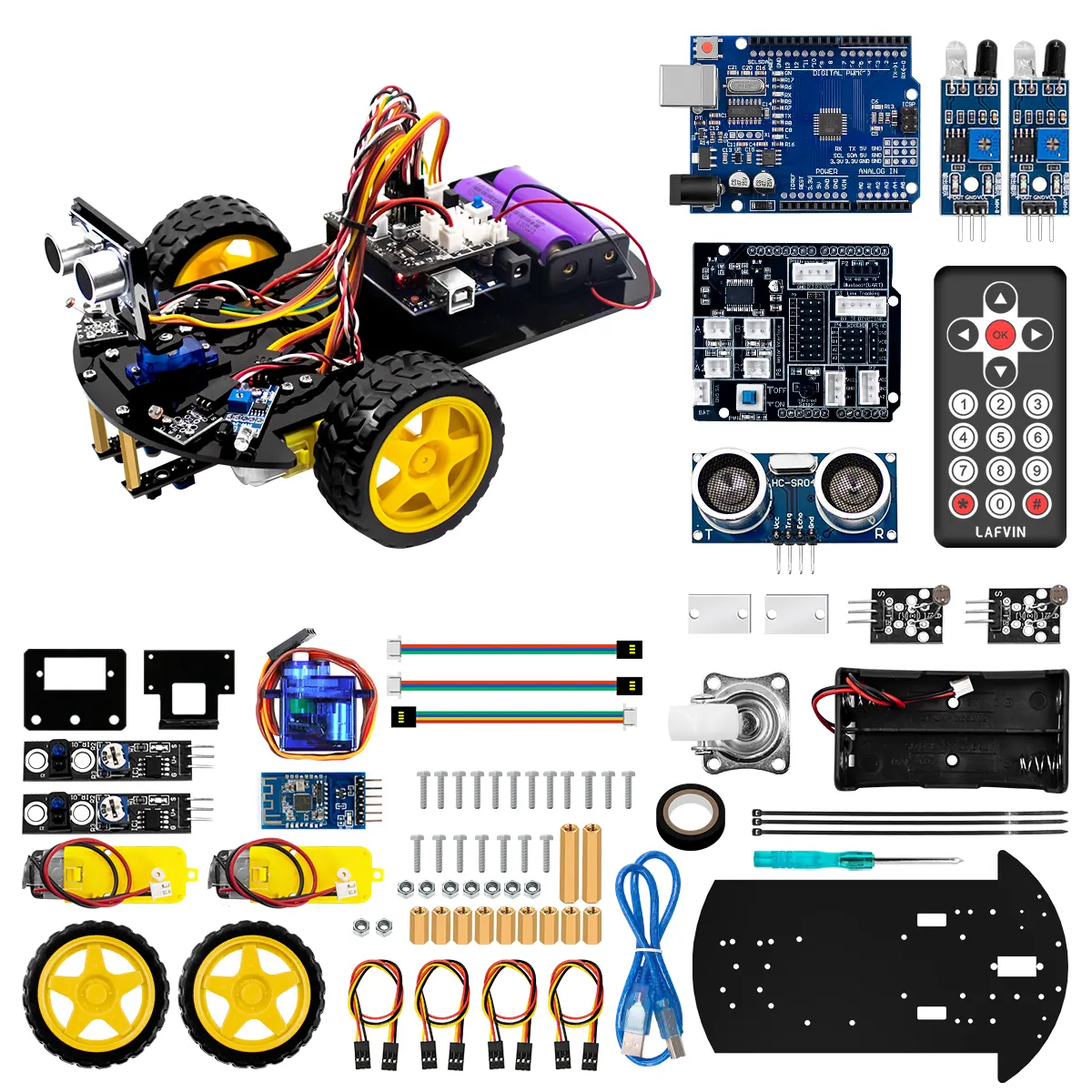 LAFVIN 업그레이드 V2.0 스마트 로봇 자동차 2WD 섀시 키트 Arduino 로봇 스템/그래픽 프로그래밍 로봇 자동차