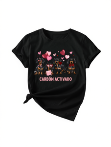 T-shirt da donna a maniche corte per San Valentino, stampa Bassotto, girocollo, cotone, casual, primavera estate, regalo alla moda - Product Image 1