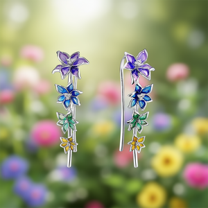 Boucles d'oreilles pendantes en forme de fleur pour femmes, plaquées argent, avec cristaux et strass, en alliage, bijoux de fête, style romantique, boucles d'oreilles tendance - Product Image 2