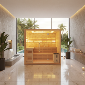 Sauna intérieur moderne en bois massif de pruche avec panneau de commande électrique pour 4 personnes - Product Image 1
