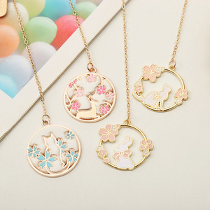 Cherry Blossom Cute Pet Series Creative Vintage Reusable Alloy Bookmarks Fresh Simple Student