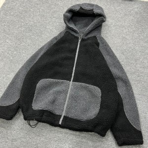 500gsm Heavyweight 100% Polyester Multi Fleece Fiber Sherpa Zip up Hoodies <strong>Full</strong> <strong>Marks</strong> Double Layer Fleece Sew Patches Zip - Product Image 3