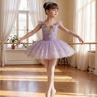 Gaun Tutu Balet Ungu Lavender untuk Anak-anak, Tutu Tulle Berkilau dengan Hiasan Renda & Bunga untuk Anak Perempuan, Ideal untuk Pertunjukan Balet.