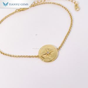 Bracelet Minimaliste en Or et Cuivre Tianyu Gems avec Charme de Pièce de Monnaie Boussole en Zircon, Bijoux Casual à Porter au Quotidien - Product Image 2